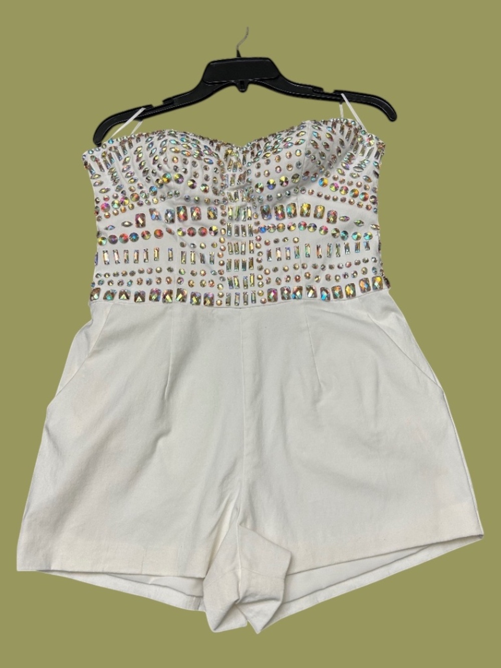 17.	Guess Strapless White Romper with Bedazzled Bodice